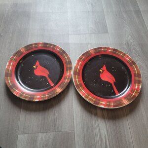 Set Of 2 Cypress Home Cardinal Plates 10.5" Diameter Ceramic Dinnerware Christma